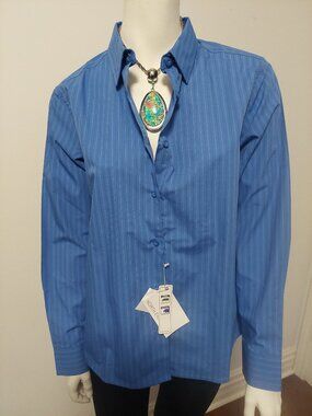 North End NWT Deep Blue Align Striped Wrinkle Resistant Button Down Shirt Size M